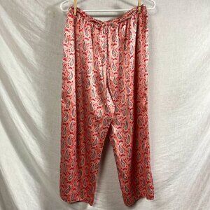 Josie Cruz Satin Pull On Pajama Pants Womens M Paisley Pink Wide Leg Silky Gypsy